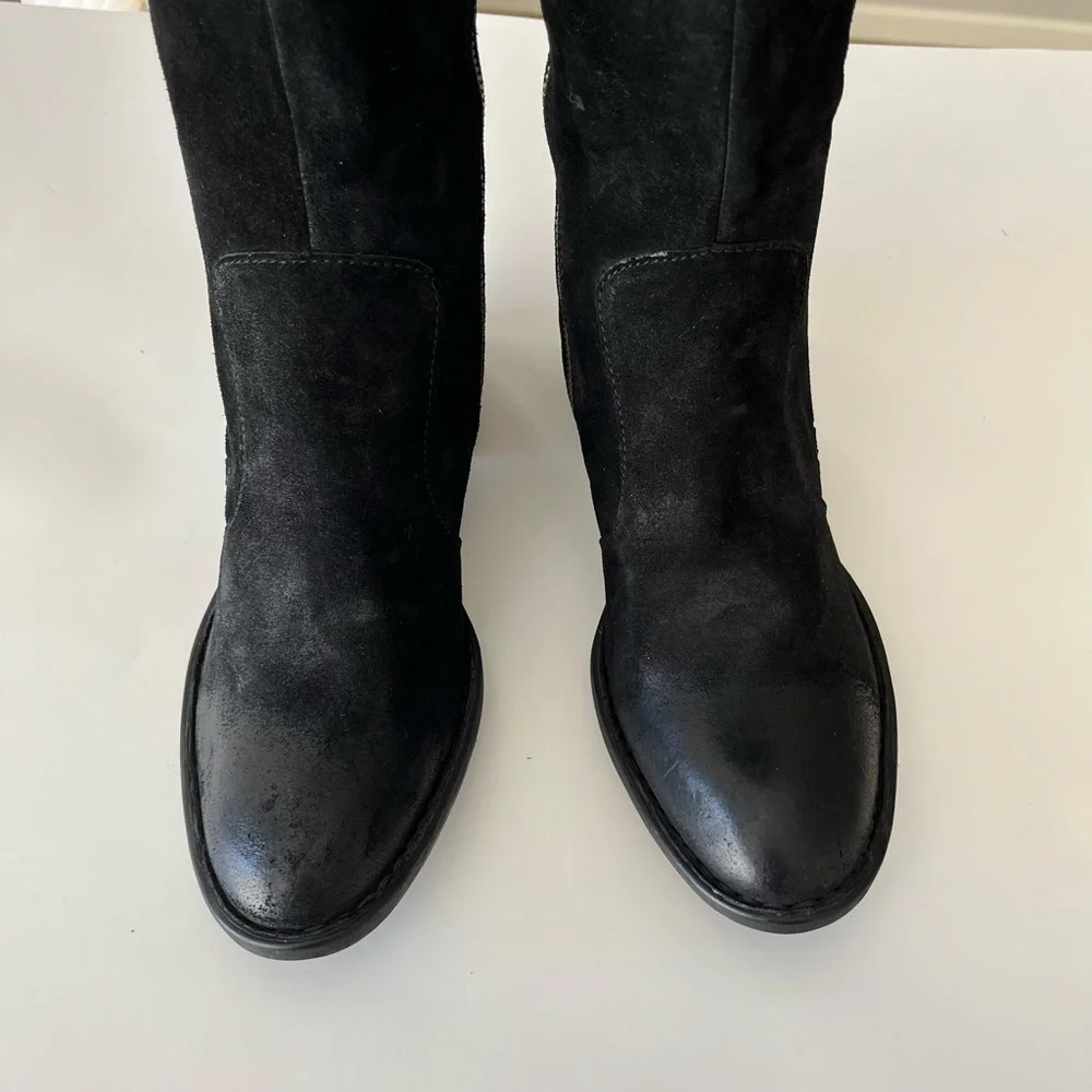 Born Cotto Tall Suede Leather Riding Boots Black Size 9.5 Wide Calf NEW NWT